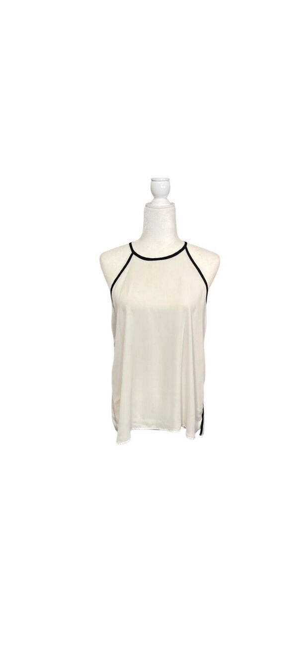 Monteau sheer haltered white tank blouse with black trim - M